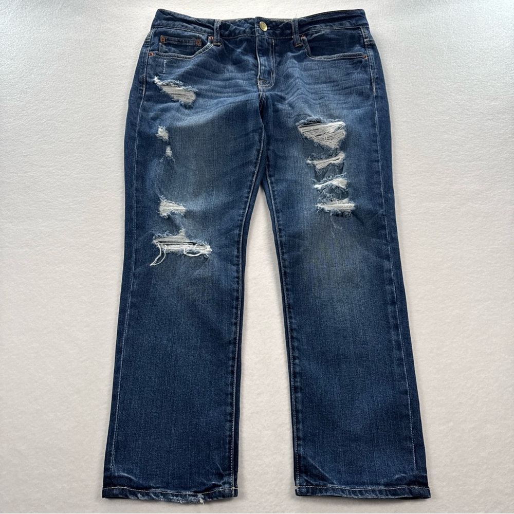 American Eagle Slouchy Ankle Jeans Women's 10/30 Straight Leg Baggy Distressed